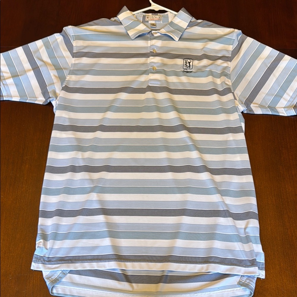 Peter Millar Blue and White Striped TPC Sawgrass Polo